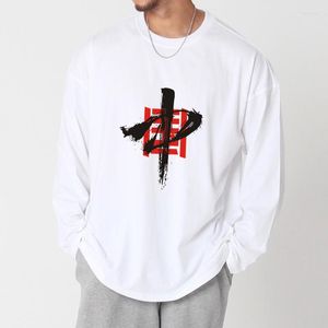 Männer T Shirts Kleidung Chinesischen Stil Volle Hülse Hemd Baumwolle Solide Lose Casual Tops Ropa Weiß Schwarz Streetwear T