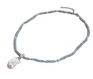 Guaiguai Biżuteria Naturalna 6 mm Niebieski Naszyjnik Angelite Hodowlany White Keshi Pearl Wiseld for Women Real Gems Stone Lady Fashion Jewe1731763