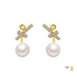 Stud Knot Pearl Diamond Earring Stud Women Business Party Dress Gold Ear Drop European 925 Sier Alloy Geometric Earrings Fashion Jew Dhdfx