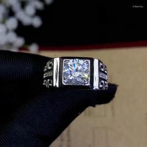 Cluster Rings Sparkling Moissanite Ring For Men Jewelry Real 925 Silver 2ct Gem Birthday Gift Shiny Better Than Diamond Muscular Engagement