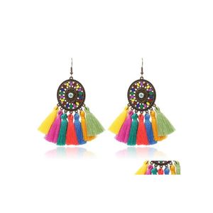 Dangle Chandelier Ethnic Bohemian Women Colorf Tassel Earrings Circle Ring Resin Geometric Gem Rhinestone Fringe Dangle Earring Je Dhqot