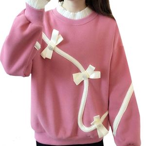 Kadın Ceketleri Bahar Sonbahar İnce Kadın Sweatshirt Boncuk Bew Bow Düğüm Pembe Lady Kazak Yüksek Kalite Sahte İki Parçalı Kıyafet 221201