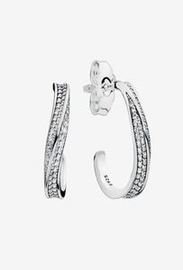 Clear CZ Stone Pave Wave Hoop Earrings Women039s Pandora 925 Sterling Silver Earri6349889のオリジナルボックス付きスパークリングウェディングギフト