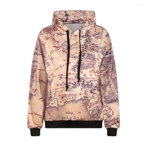 Men's Hoodies 3D Customized Retro Map Digital Printed Long Sleeve Hooded