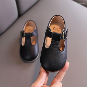 Sapatos planos meninos meninos apartamentos t com cinta para crianças vestido de couro para criança princesa bebê crianças anti-slippery 1-5y