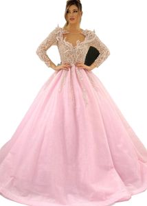 2023 ￁rabe Aso Ebi Pink Luxuosa vestidos de baile de renda com laca de renda de renda de renda de renda de renda de segunda recep￧￣o Vestido de noivado de anivers￡rio ZJ770