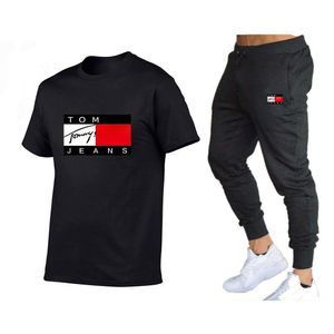 Sıradan Erkek Trailtsits Moda Baskı Umman Pamuk Giyim Yaz Kısa Kollu T-Shirt Spor Pantolon