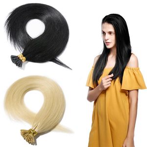 Stark lim i Tip Human Hair Natural Color 1B 14 16 18 20 22 24 Inch Malaysian Straight Keratin Hair Extensions 0 9G S180G EN LOT