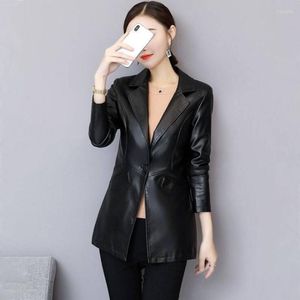 Ternos femininos Spring Spring Genuine Leather Jacket Women Women-Lenge Lengean Slim Slim Moda Blazer Coat Suit Sheepskin feminino Outwear Tops