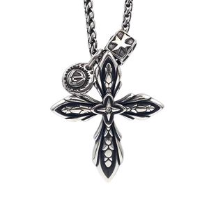 New Petals Zircon Cross Titanium Pendant Necklace Men's Fashion Personality Hip Hop Retro Long Sweater Chain Accessories