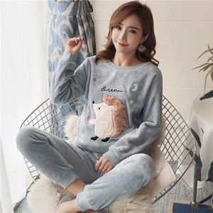 Startseite Kleidung Weibliche Hose Bär Schlaf Cartoon Herbst Flanell Pyjamas Frauen Pijamas Tier Warme Hemd Set Nachthemd Nachtwäsche Winter 221202