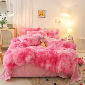 Bettwäsche-Sets Super Shaggy Coral Fleece Warme gemütliche Prinzessin Set Nerz Samt Quilt Bettbezug Bett Tröster Decke Kissenbezüge L221206