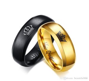 1 paire 2 pcs Nouvelles marques Titanium Steel King et Queen Crown Couple Rings for Wedding Lovers Hiphop Romantice ring entier1220437