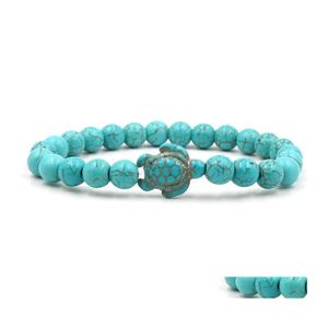 Beaded Bohemian Simple Style Womens Turquoise Turtle Volcanic Stone Charm Bracelets Bangle For Unisex Men Fashion Jewelry 14 Styles Dhjxv