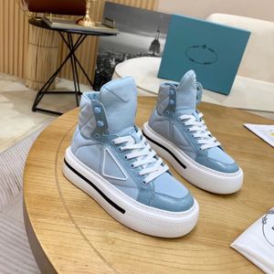 Women's designer boots triangle logo letter casual shoes stretch mesh lycra platform shoes top leather men's outdoor shoes warm non-slip sole splicing colour lace-up