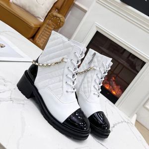 고품질 발목 부츠 디자이너 가죽 레이스 업 부츠 패션 여성 CCity Winter Booties 채널 섹시 따뜻한 신발 GSFD