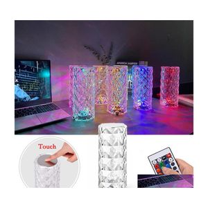 Night Lights Led Romantic Rose Crystal Desk Light Usb Charging Bedroom Bar Decoration Night Lights Rgb Remote Control Projection Tab Otnyk