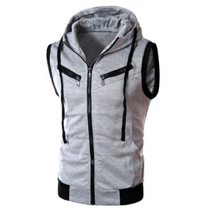 Gilet da uomo Hip Hop Raglan Felpe con cappuccio per tutti i giorni Gilet caldo Pullover Color Block Sport estivi Uomo Cerniera senza maniche Felpe con cappuccio Fitness Gilet con cappuccio 221202