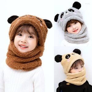 Akcesoria do włosów jesienne zima dziecięce kapelusz szalik all-in-one urocza kreskówka panda podwójna polar gęstość ciepłych chłopców czapka czapka czapka dzieci