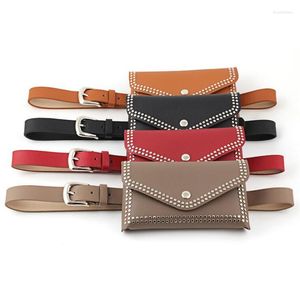 Belts 2022 Designer Ladies Punk Rivets Belt Bag Leather Waistband Womens Black Red Brown Waist For Women Cinto Mujer