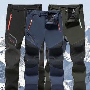 Outdoor Pants Men Winter Fleece Waterproof Elastic Soft Shell Camp Fish Trekking Climb Hiking Sport Travel Training Run Trousers 221203