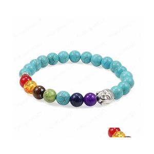 Bracciale Buddha da uomo in rilievo Pietra lavica naturale Occhio di tigre Braccialetti di perline di legno 7 Chakra Guarigione Preghiera Yoga Gioielli da donna Drop Del Dhlxg