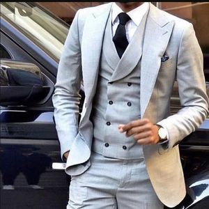 Herrenanzüge Blazer Hellgrau Herren Hochzeitsanzug Slim Fit 3 Stück Bräutigam Smoking Trauzeuge Maßgeschneiderte Business Herrenbekleidung 221202