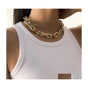 Kedjor blandar f￤rg korskedjor olje droppe metall geometriskt halsband f￶r kvinnor cool stil guld tjock kedjekedja smycken tillbeh￶r d dhhep