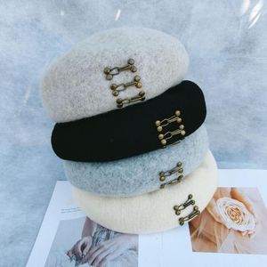 Basker kvinnor ull filt fedora basker hatt pillbox fascinator fat tilt sboy cap franska stil chapeau femme beanie vinter