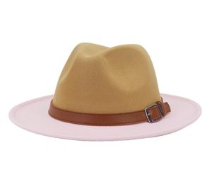 Modaya uygun deve ve pembe renk eşleşen fedora şapkası sombrero panama caz kapağı kadın patchwork parti resmi şapka ile kahverengi kemer1353489