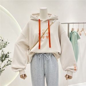 Kvinnors jackor ouslee kvinnor hoodie vinter koreanska modesweatshirt tryck brev harajuku långärmad plus sammet botten pullover kvinnlig 221201