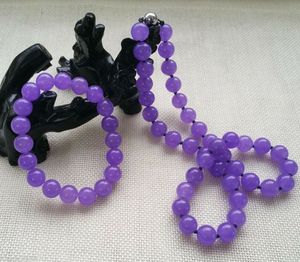 Natural 10mm Purple Jade Gemstone Round Beads Necklace Armband Set