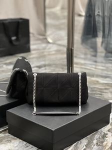 JAMIE 10A Fashion clamshell wallet Cowhide shoulder bag Luxury designer handbag messenger Black Shoulder strap silver buckle Medium 25cm Knitted Splice