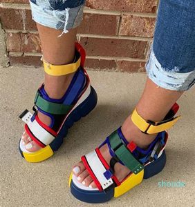 Wholesale Platform Open Toe Platform Colorful Color Block Sandals Women 2020 Summer Fashion Casual Outdoor Beach Shoes 4 Colors186j2045377