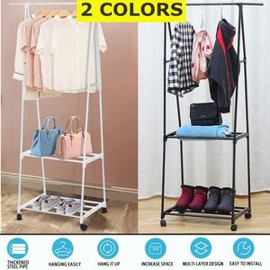 Clothing Storage Clothes Hanger Coat Rack Floor Standing Wardrobe Drying Racks Cloth Rail Bedroom Shelf Garment Shoes Holder