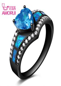 Vintage Negro de oro negro Rainbow Purple Verde Blue Cz Stone Heart Wedding Rings For Women Fashion Opal Ring Jewely Gift3266366
