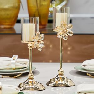 Românticos Rose Crystal Candleds Decoração Casa de vidro Decoração de vidro