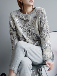 レディースジャケット韓国のファッションストリートウェアスパンコール刺繍女性フーディーズヴィンテージトップハラジュクスウェットシャツ春秋のルーズフーディー221201
