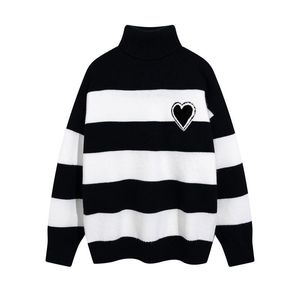 projektant sweter mężczyzna kobieta czarno-biały pasek kolor tęczy damski sweter na drutach miłość wysoki kołnierz golf moda list ubrania z długim rękawem Top 20