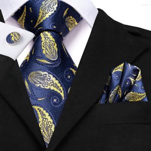 Bow Ties Hi-Tie Designer Navy Blue Paiey Silk Wedding Tie For Men Gift Mens Slipsa Handky Cufflink Set Fashion Business Party Dropship