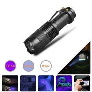 Mini torcia UV a LED Torcia ultravioletta 5W Bianco 395 365 nm Con funzione zoom Luce nera Rilevatore di macchie di urina per animali domestici Caccia allo scorpione