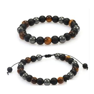 Perline 8Mm Braccialetti di perline intrecciati a mano Pietra naturale Chakra Yoga Energia Braccialetto elastico per uomo Fascino Catena a mano regolabile Ebreo Dhhkv