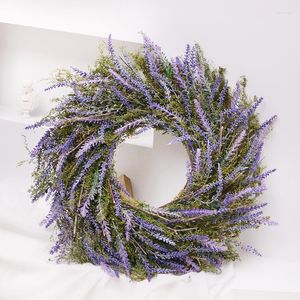 Fiori decorativi Nordic Lavender Rattan Wreath Holiday Ghirlanda di fiori artificiali Matrimonio Sposa Corona Art Wall Door Hanging Living Room