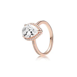 Rose Gold Teardrop Halo Ring Real Sterling Silver with Original Box for Pandora Big CZ Diamond Wedding Jewelry designer Rings For Women Girls Factory wholesale
