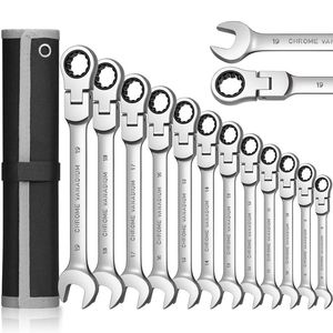 Other Hand Tools Combination Ratcheting Wrench Set Chrome Vanadium Steel FlexHead Key Spanner with Metric 72Tooth Box End Universal 221202