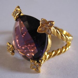 Solid Gold Plated 925 Sterling Silver Rings for Girls Smoky Quartz Cushion Ring Design Brand Gemstone Jewelry Amethyst Women Ring