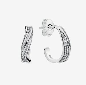 Clear CZ Stone Pave Wave Hoop Earrings Women039s Pandora 925 Sterling Silver arri1922766のオリジナルボックス付きスパークリングウェディングギフト