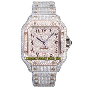 2022 TWF GA0018 Paved Diamonds ETA A2824 Automatic Mens Watch Fully Iced Out Diamond Two Tone Rose Gold Arabic Dial Quick Switch S247x