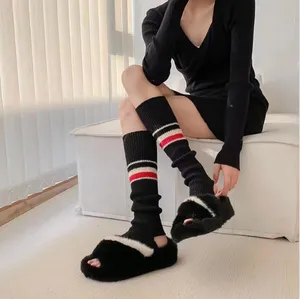 Autumn and Winter Cashmere Leg Warmer Three Bars Foot Sock Women's Long Warm Calf Socks Japanese Ins Fashion JK Socks