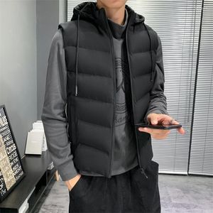 Piumino da uomo Giacca in cotone semplice Gilet senza maniche Autunno Cappotto da carro armato Uomo Inverno Caldo Moda Studente Gilet con cappuccio Oversize 7XL